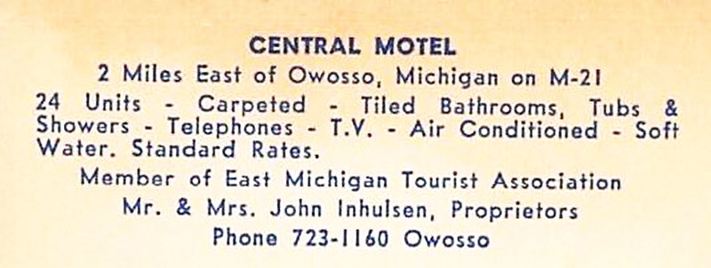 Shiawassee House Motel (Central Motel) - Postcard